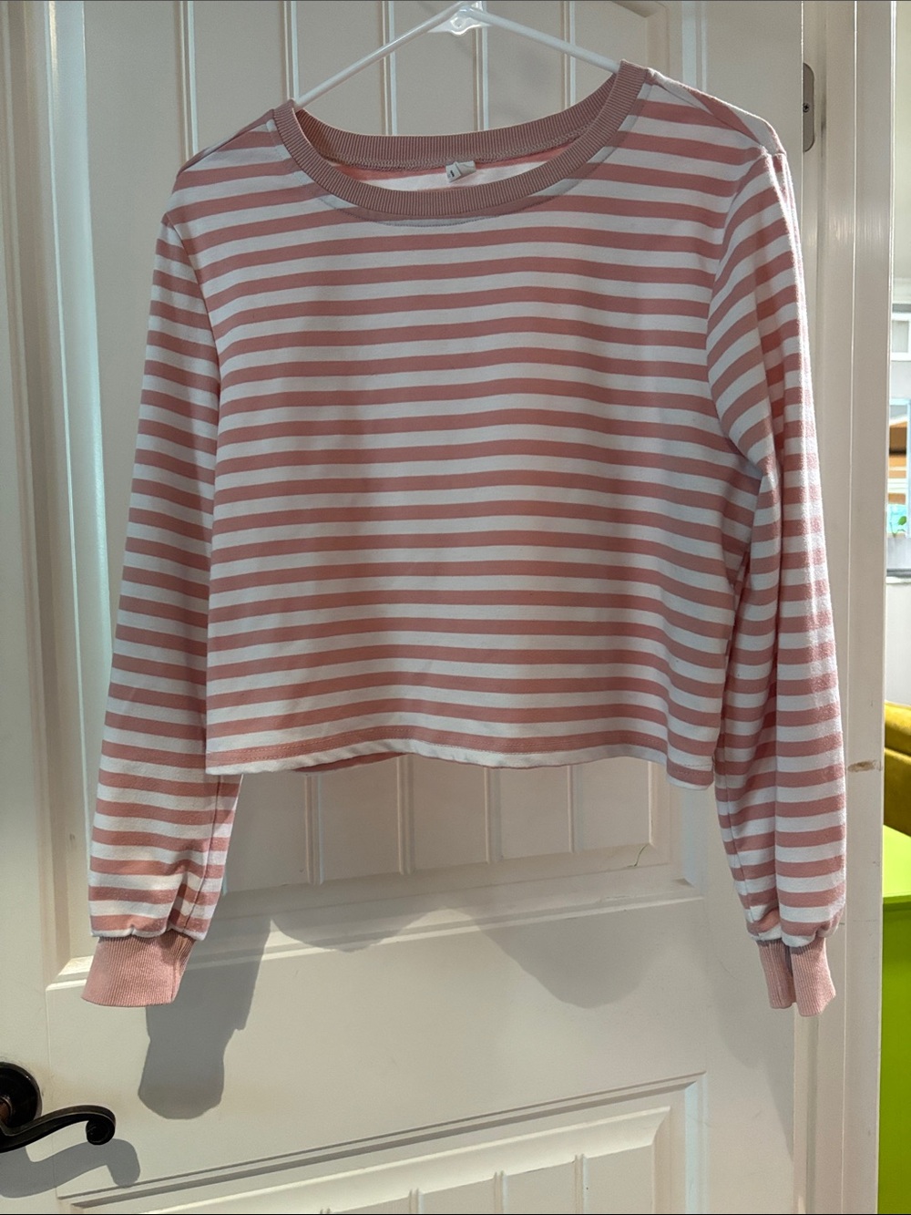 Striped Cropped Long-Sleeve Top - White & Dusty Pink